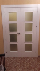Puerta blanca cristalera de dos hojas